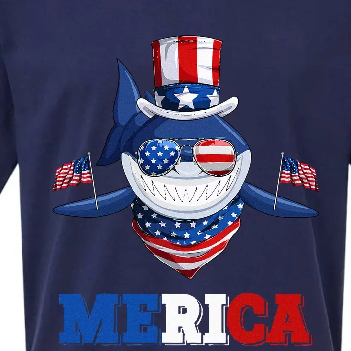 Funny Merica Shark American Flag Indepedence Day July 4th Sueded Cloud Jersey T-Shirt