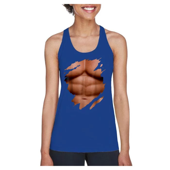 Fake Muscles Six Pack Abs Ripped Chest Fake Bodybuilding Women's Racerback Tank