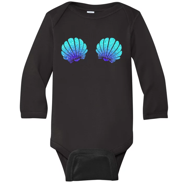 Funny Mermaid Sea Shell Bra Costume Halloween Baby Long Sleeve Bodysuit