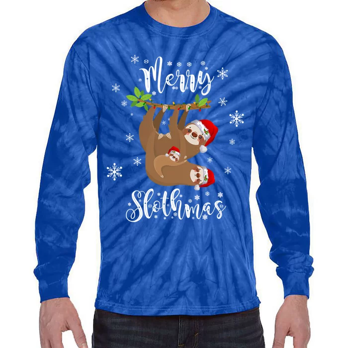 Funny Merry Slothmas Christmas Sloth Gift Tie-Dye Long Sleeve Shirt