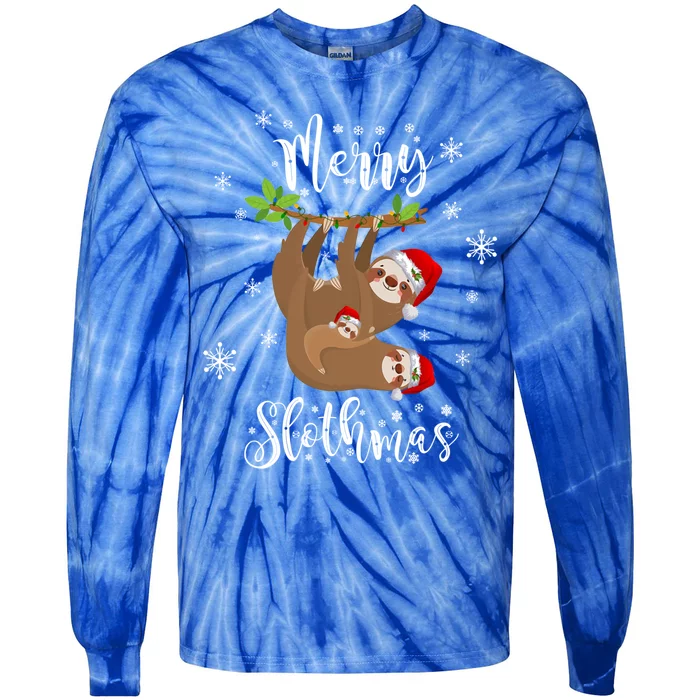 Funny Merry Slothmas Christmas Sloth Gift Tie-Dye Long Sleeve Shirt