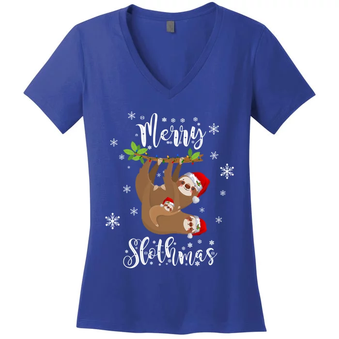 Funny Merry Slothmas Christmas Sloth Gift Women's V-Neck T-Shirt