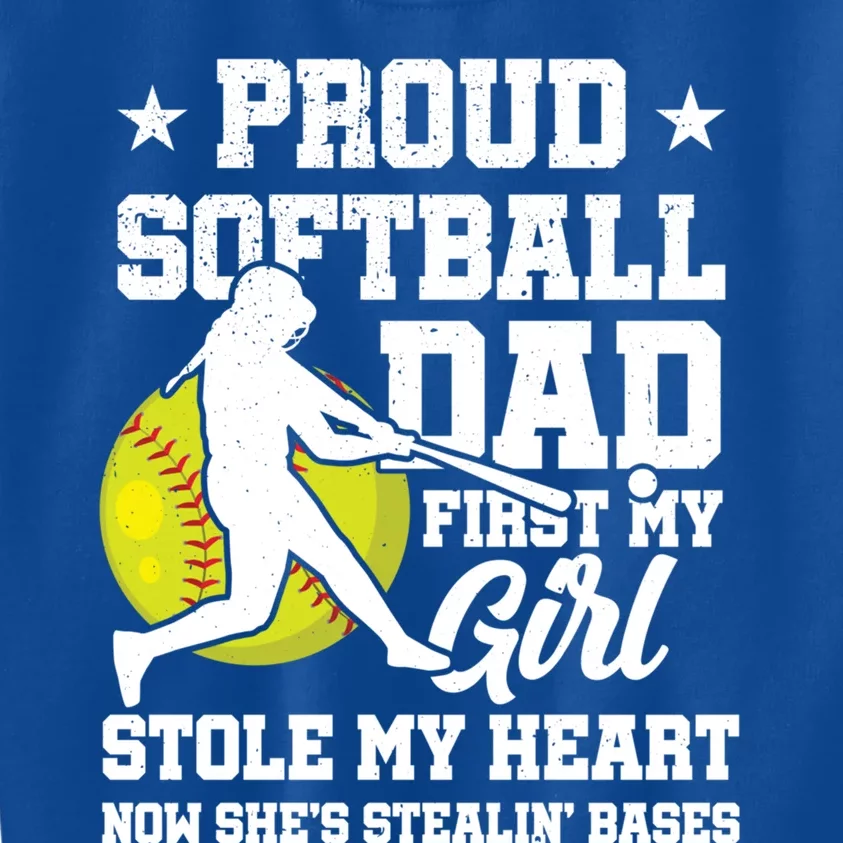 First My Stole My Heart Proud Softball Dad Fathers Day Gift Kids Sweatshirt