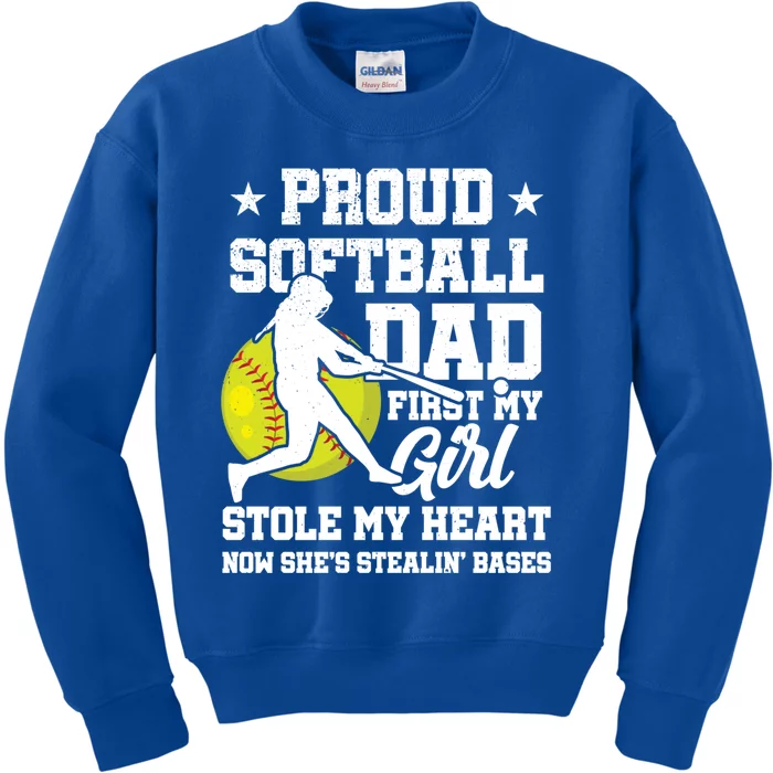 First My Stole My Heart Proud Softball Dad Fathers Day Gift Kids Sweatshirt