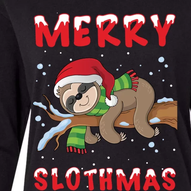 Funny Merry Slothmas Cute Sloth Lover Christmas Pajamas Cool Gift Womens Cotton Relaxed Long Sleeve T-Shirt