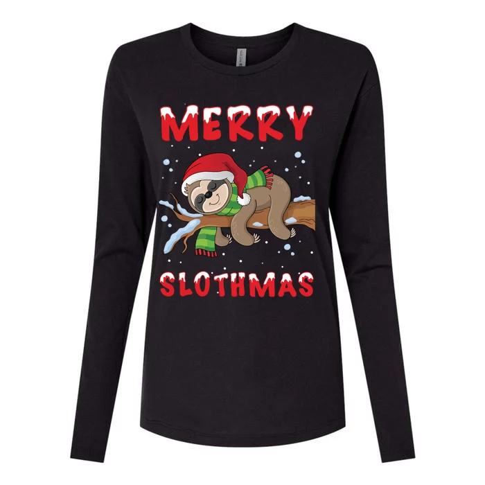 Funny Merry Slothmas Cute Sloth Lover Christmas Pajamas Cool Gift Womens Cotton Relaxed Long Sleeve T-Shirt