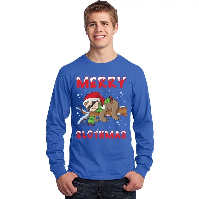 Funny Merry Slothmas Cute Sloth Lover Christmas Pajamas Cool Gift Long Sleeve Shirt