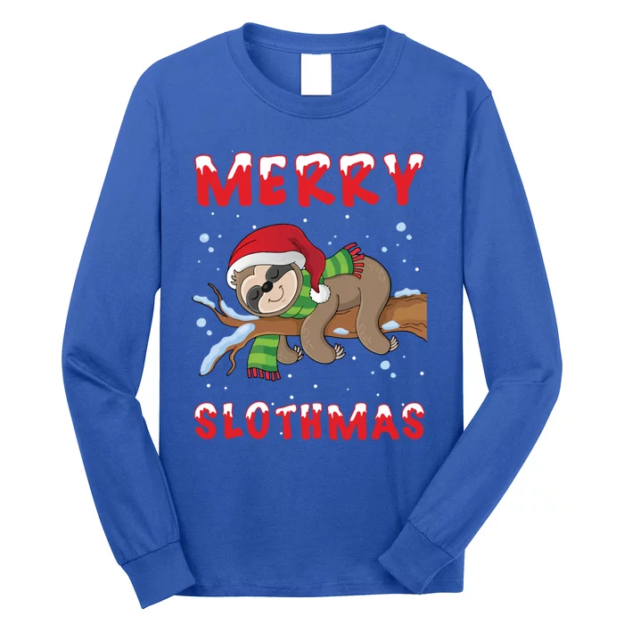 Funny Merry Slothmas Cute Sloth Lover Christmas Pajamas Cool Gift Long Sleeve Shirt