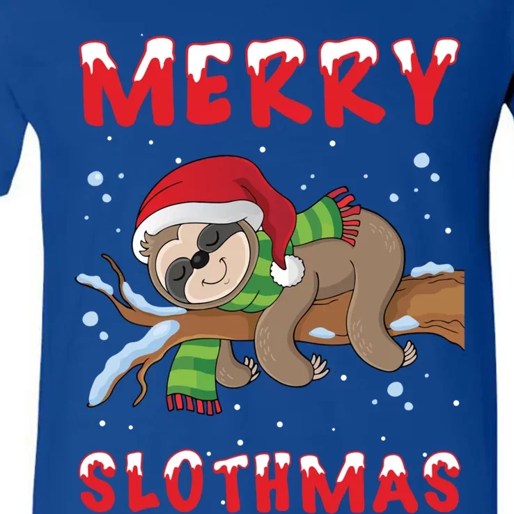 Funny Merry Slothmas Cute Sloth Lover Christmas Pajamas Cool Gift V-Neck T-Shirt