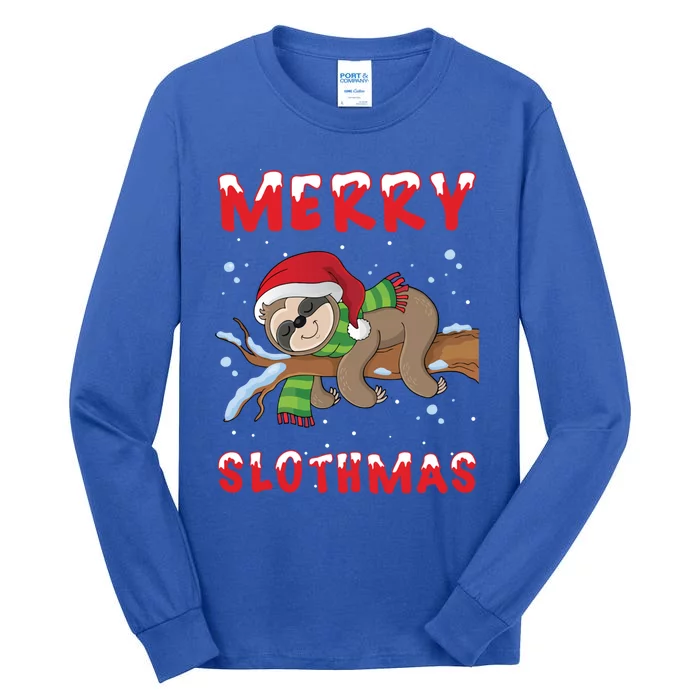 Funny Merry Slothmas Cute Sloth Lover Christmas Pajamas Cool Gift Tall Long Sleeve T-Shirt