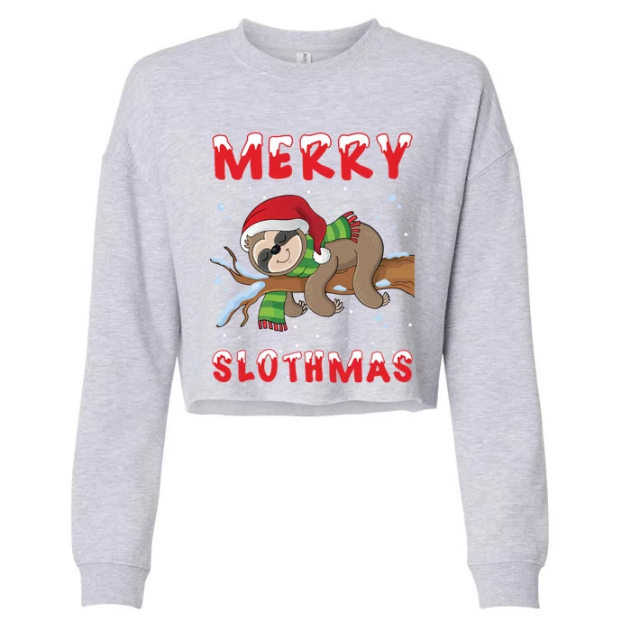 Funny Merry Slothmas Cute Sloth Lover Christmas Pajamas Cool Gift Cropped Pullover Crew