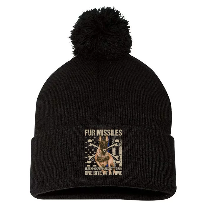 Fur Missiles Teaching Criminals Blue Line K9 Dog Unit Police Pom Pom 12in Knit Beanie