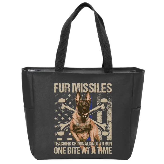 Fur Missiles Teaching Criminals Blue Line K9 Dog Unit Police Zip Tote Bag