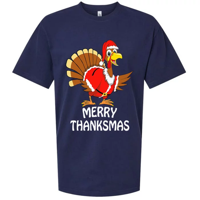 Funny Merry Thanksmas Turkey Happy Thanksgiving Christmas Sueded Cloud Jersey T-Shirt