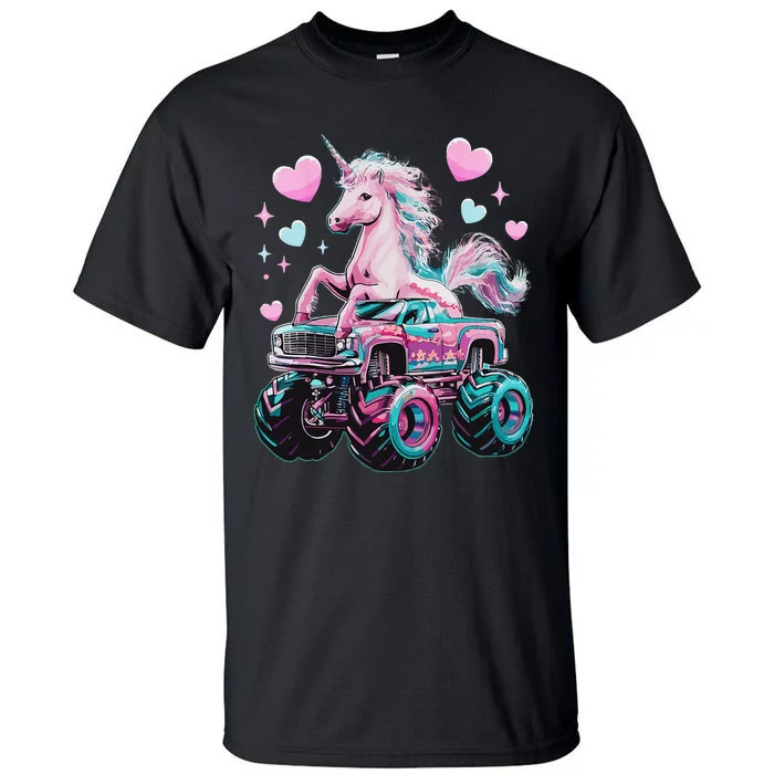 Funny Monster Truck Unicorn Girl Birthday Party Monster Truck Gift Tall T-Shirt