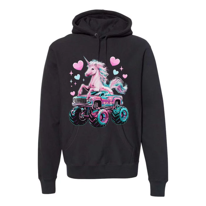 Funny Monster Truck Unicorn Girl Birthday Party Monster Truck Gift Premium Hoodie