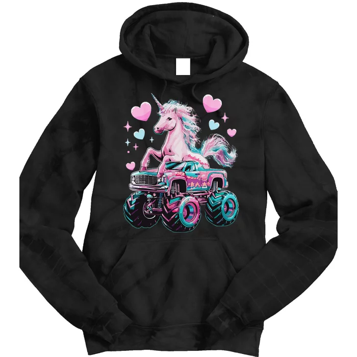 Funny Monster Truck Unicorn Girl Birthday Party Monster Truck Gift Tie Dye Hoodie