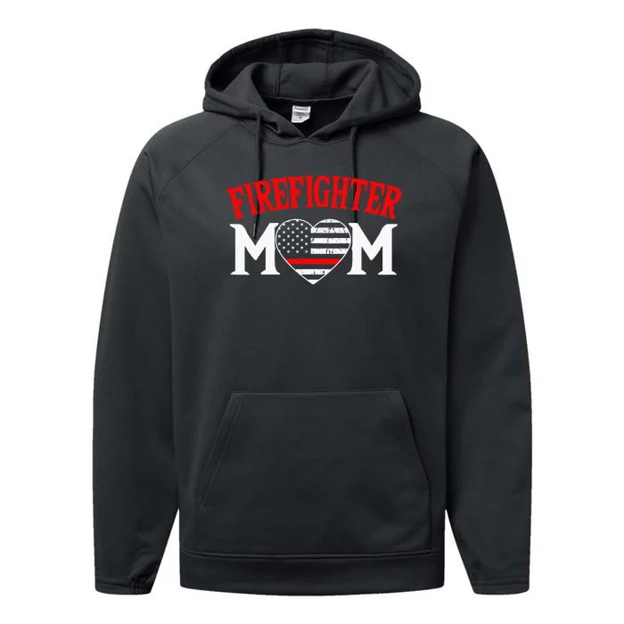 Firefighter Mom Thin Red Line Fireman Firefighting Patriotic Performance Fleece Hoodie