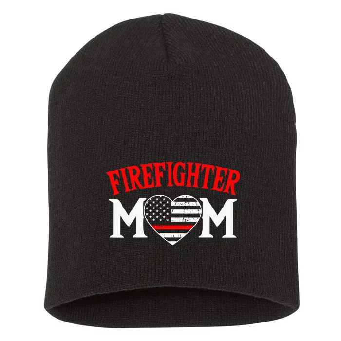 Firefighter Mom Thin Red Line Fireman Firefighting Patriotic Short Acrylic Beanie