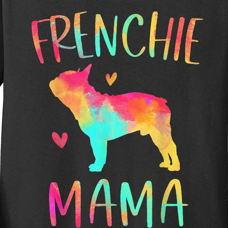 Frenchie Mama Tie Dye French Bulldog Dog Mom Kids Long Sleeve Shirt