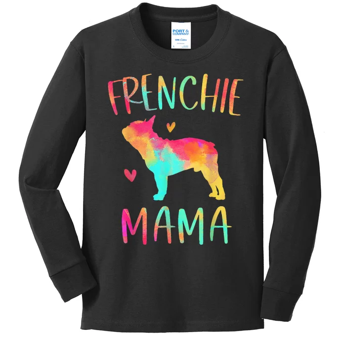 Frenchie Mama Tie Dye French Bulldog Dog Mom Kids Long Sleeve Shirt