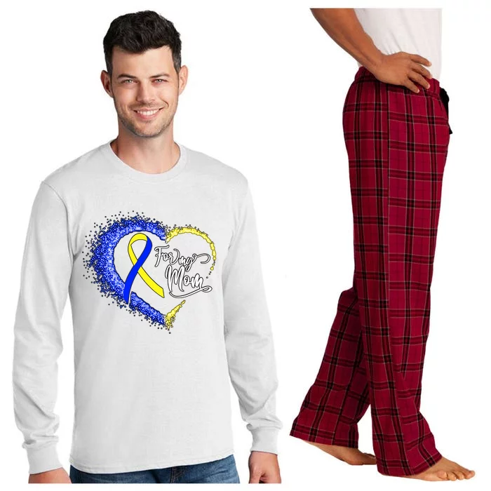 For My T21 Down Syndrome Mom Down Syndrome Awareness Heart Yellow Blue Long Sleeve Pajama Set