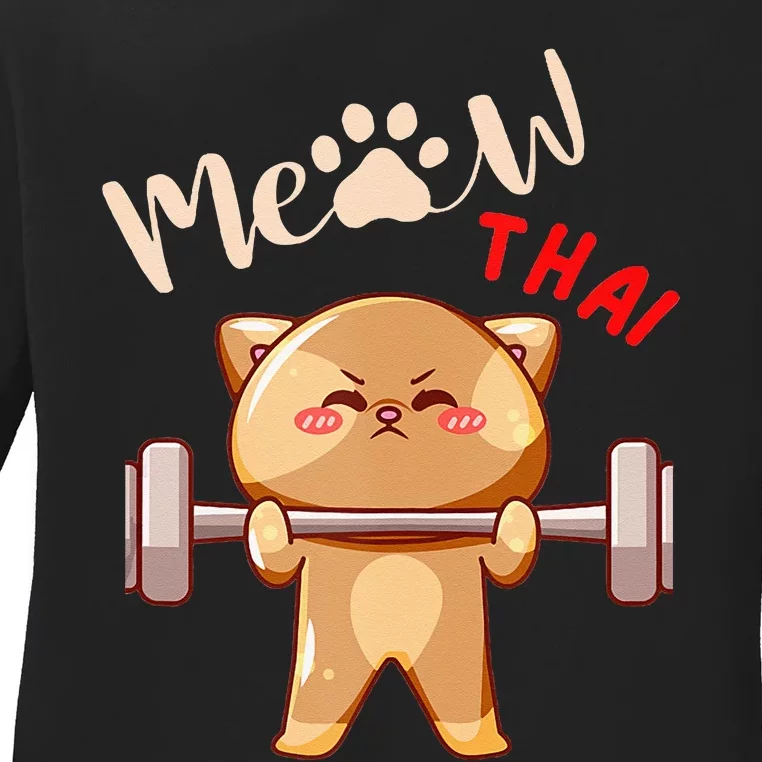 Funny Meow Thai Design For Thai Weightlifting Sport Lovers Ladies Long Sleeve Shirt