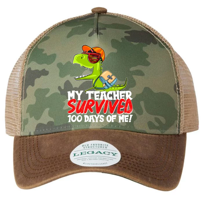 Funny My Teacher Survived 100 Days Of Me Trex Dinosaur Legacy Tie Dye Trucker Hat