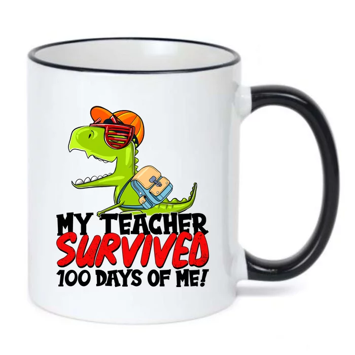 Funny My Teacher Survived 100 Days Of Me Trex Dinosaur Black Color Changing Mug