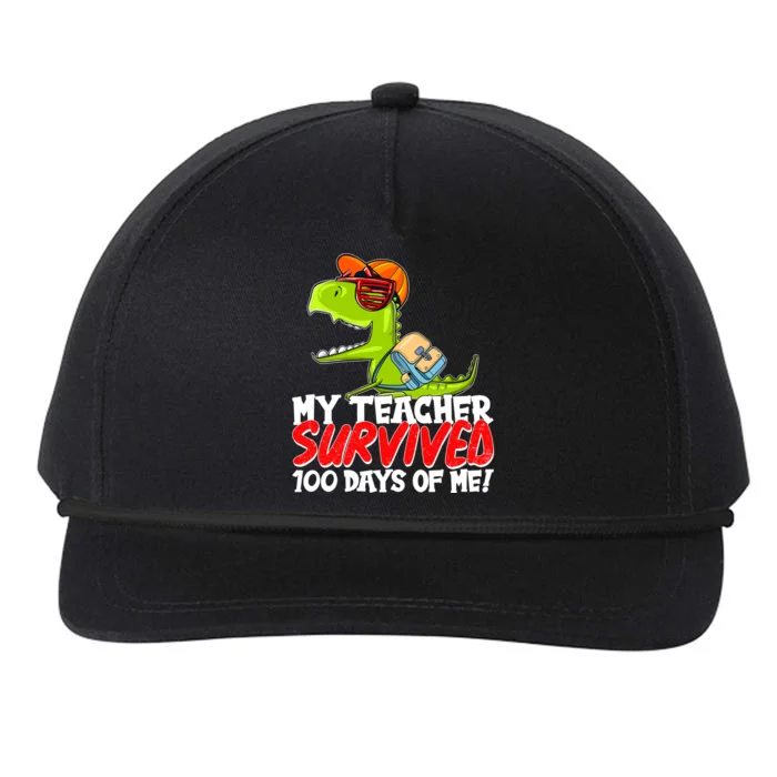 Funny My Teacher Survived 100 Days Of Me Trex Dinosaur Snapback Five-Panel Rope Hat