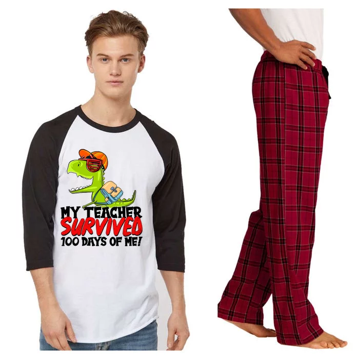 Funny My Teacher Survived 100 Days Of Me Trex Dinosaur Raglan Sleeve Pajama Set