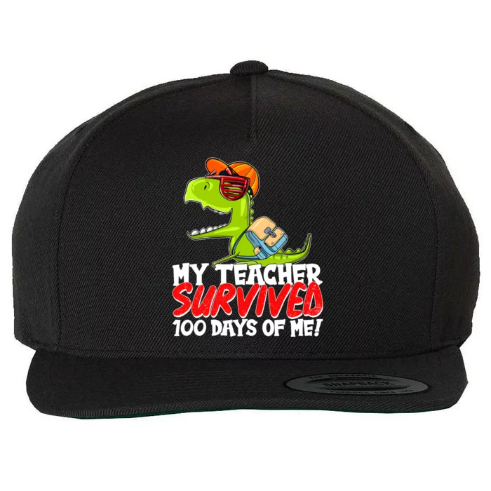 Funny My Teacher Survived 100 Days Of Me Trex Dinosaur Wool Snapback Cap