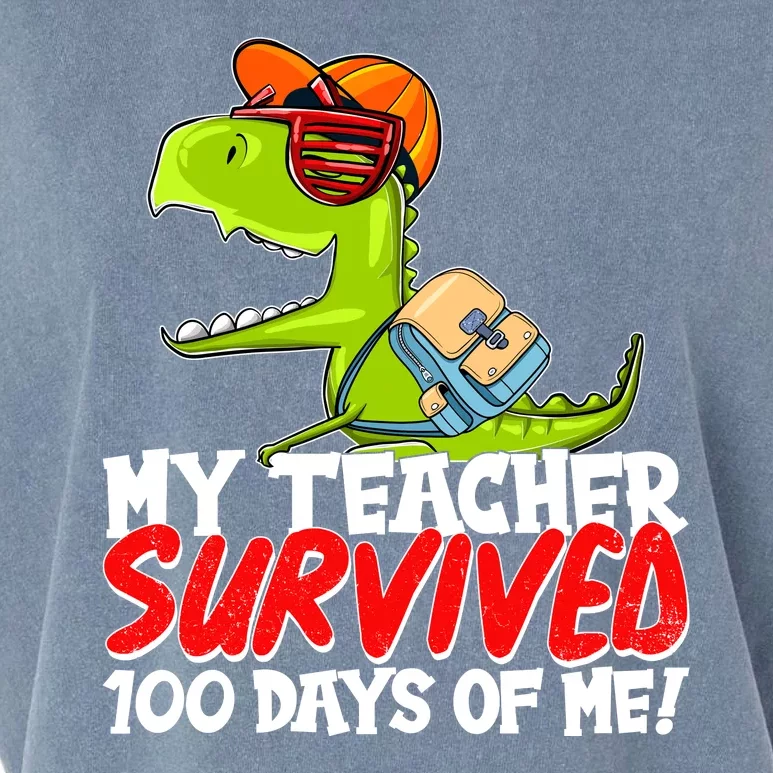 Funny My Teacher Survived 100 Days Of Me Trex Dinosaur Garment-Dyed Women's Muscle Tee