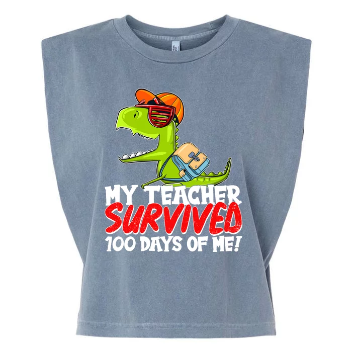 Funny My Teacher Survived 100 Days Of Me Trex Dinosaur Garment-Dyed Women's Muscle Tee