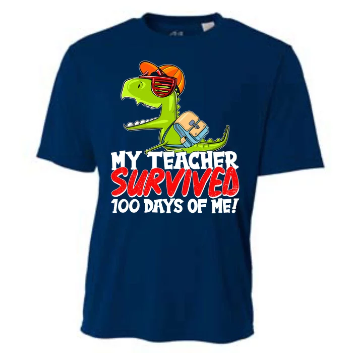 Funny My Teacher Survived 100 Days Of Me Trex Dinosaur Cooling Performance Crew T-Shirt