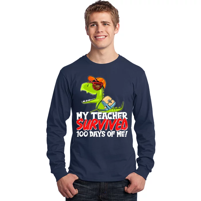 Funny My Teacher Survived 100 Days Of Me Trex Dinosaur Long Sleeve Shirt