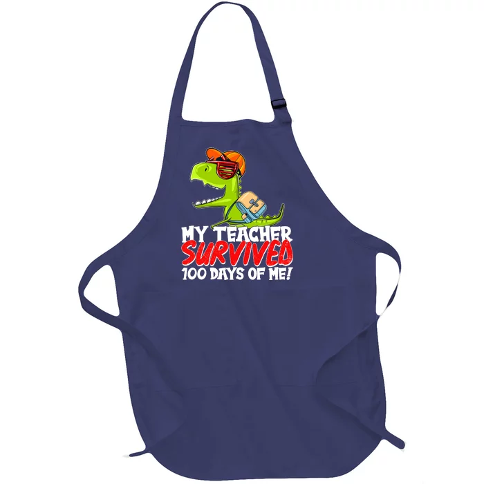 Funny My Teacher Survived 100 Days Of Me Trex Dinosaur Full-Length Apron With Pocket