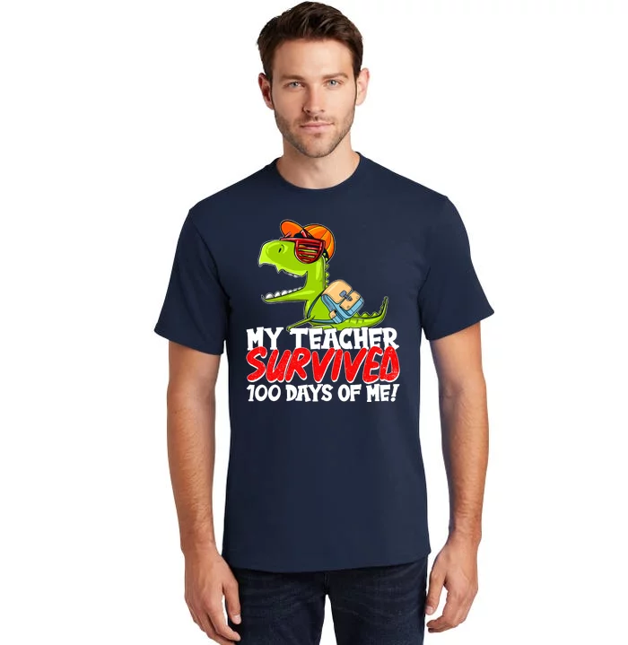 Funny My Teacher Survived 100 Days Of Me Trex Dinosaur Tall T-Shirt