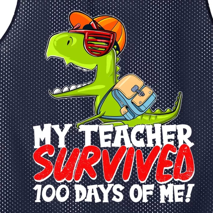 Funny My Teacher Survived 100 Days Of Me Trex Dinosaur Mesh Reversible Basketball Jersey Tank