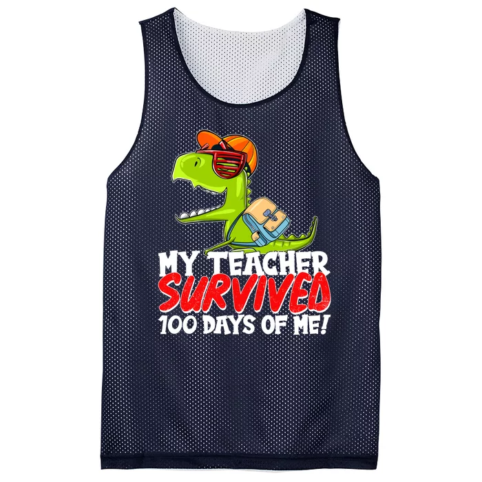 Funny My Teacher Survived 100 Days Of Me Trex Dinosaur Mesh Reversible Basketball Jersey Tank