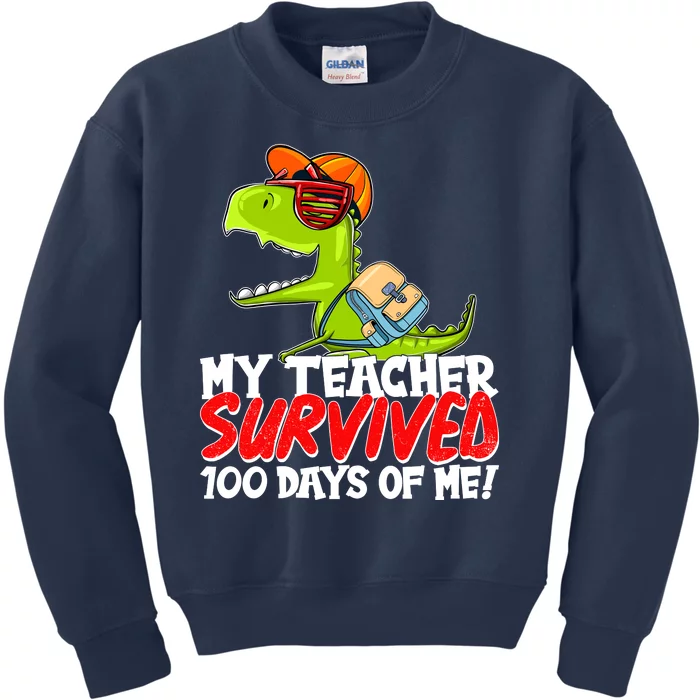 Funny My Teacher Survived 100 Days Of Me Trex Dinosaur Kids Sweatshirt