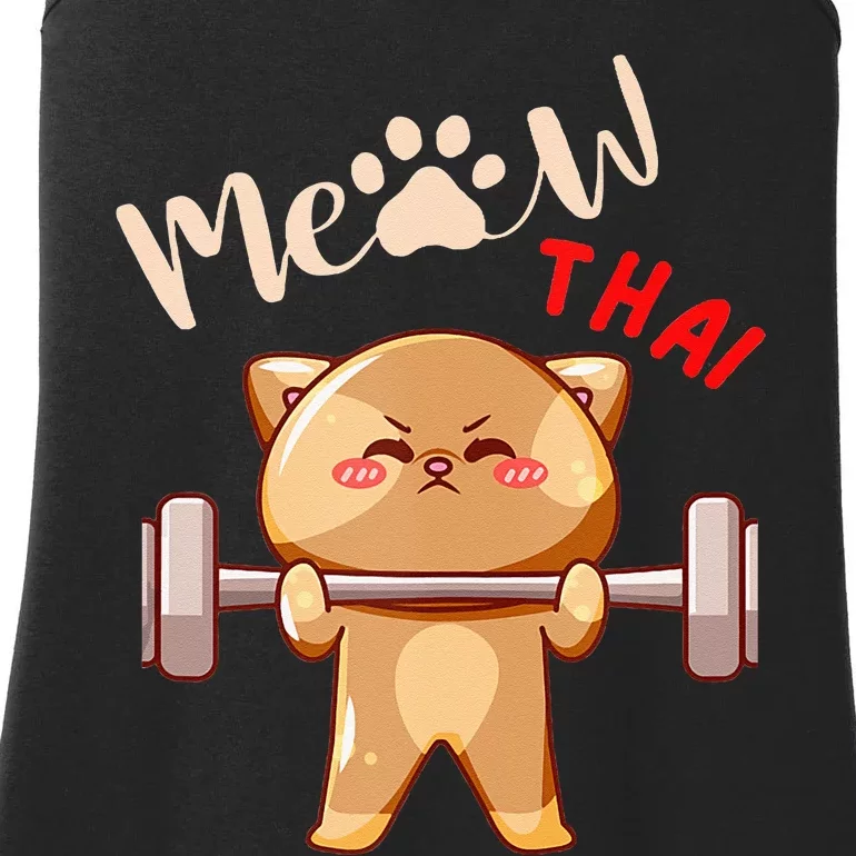 Funny Meow Thai Design For Thai Weightlifting Sport Lovers Ladies Essential Tank