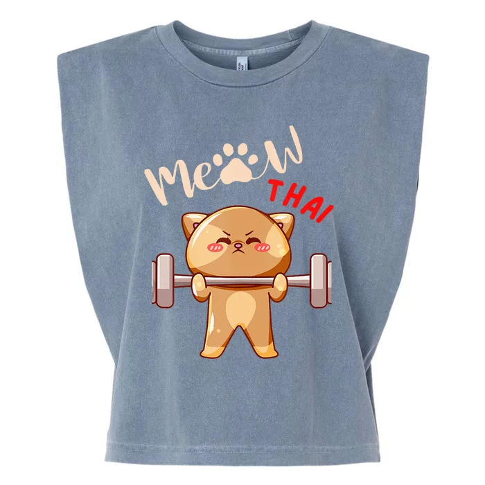 Funny Meow Thai Design For Thai Weightlifting Sport Lovers Garment-Dyed Women's Muscle Tee