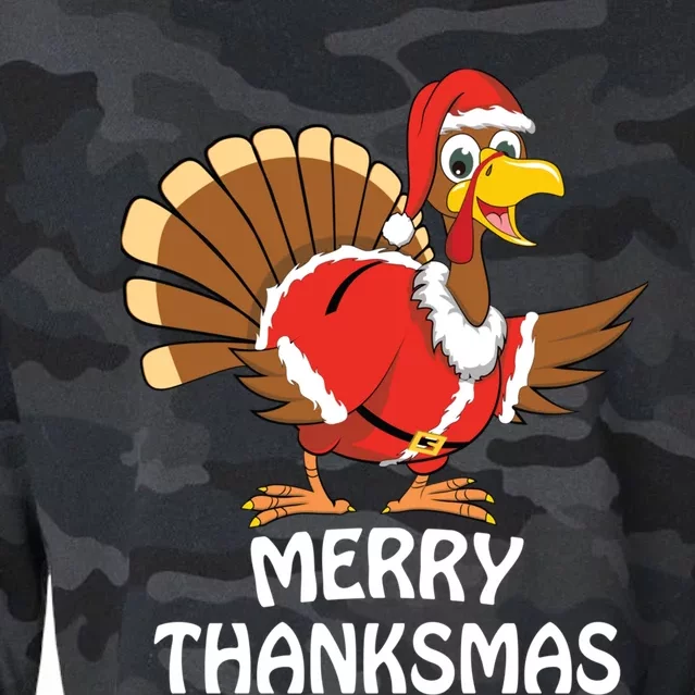 Funny Merry Thanksmas Happy Thanksgiving Merry Christmas Cropped Pullover Crew