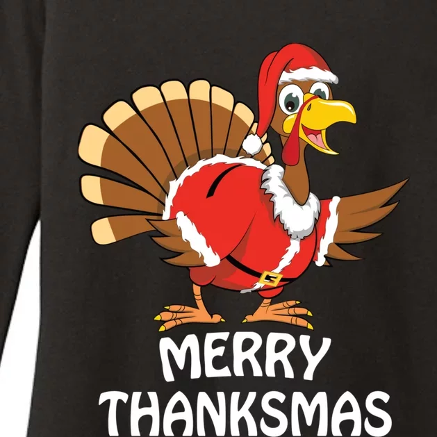 Funny Merry Thanksmas Happy Thanksgiving Merry Christmas Womens CVC Long Sleeve Shirt