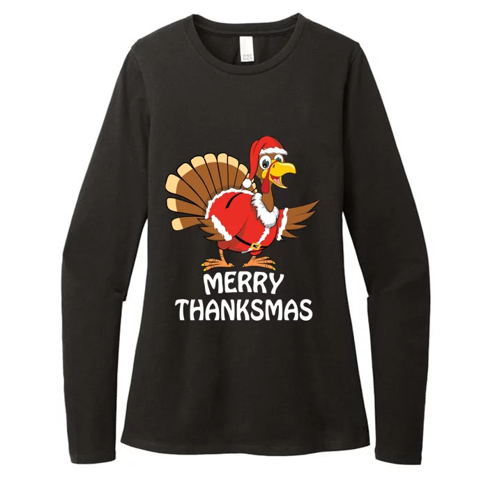 Funny Merry Thanksmas Happy Thanksgiving Merry Christmas Womens CVC Long Sleeve Shirt