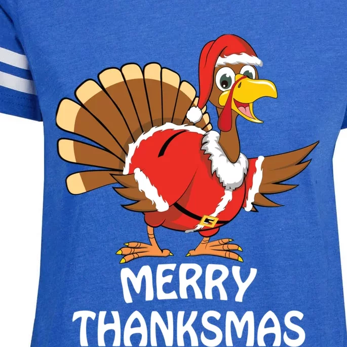 Funny Merry Thanksmas Happy Thanksgiving Merry Christmas Enza Ladies Jersey Football T-Shirt