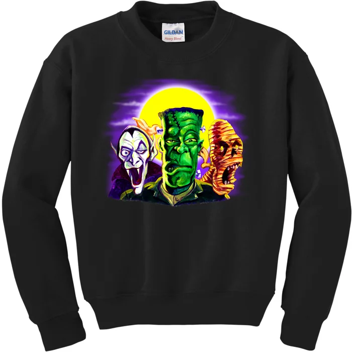 Frankenstein Mummy Three Monsters Kids Sweatshirt