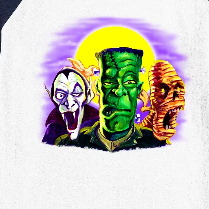 Frankenstein Mummy Three Monsters Baseball Sleeve Shirt