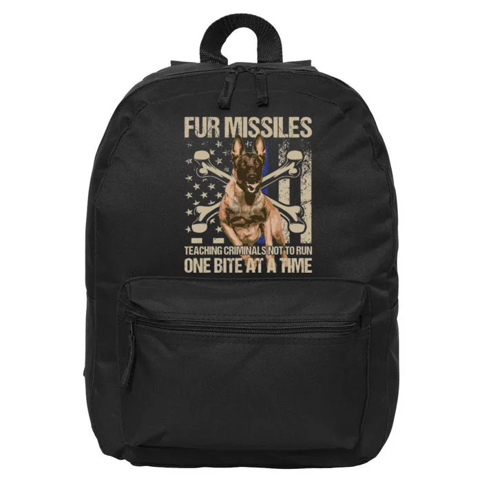 Fur Missiles Teaching Criminals Blue Line K9 Dog Unit Police 16 in Basic Backpack